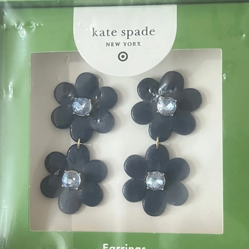 KATE SPADE• Black Flower Earrings with Crystal Accents